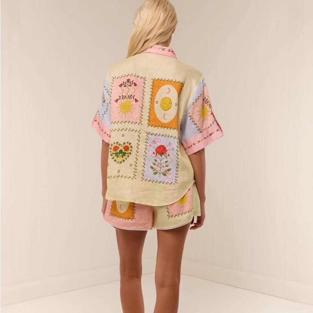 Zimmermann Pastel Patchwork Embroidered Short Set - Pink & Cream - Picture 3 of 5
